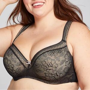 *NWT* Cacique Modern Lace Lightly Lined Balconette Bra - Black (40DD)